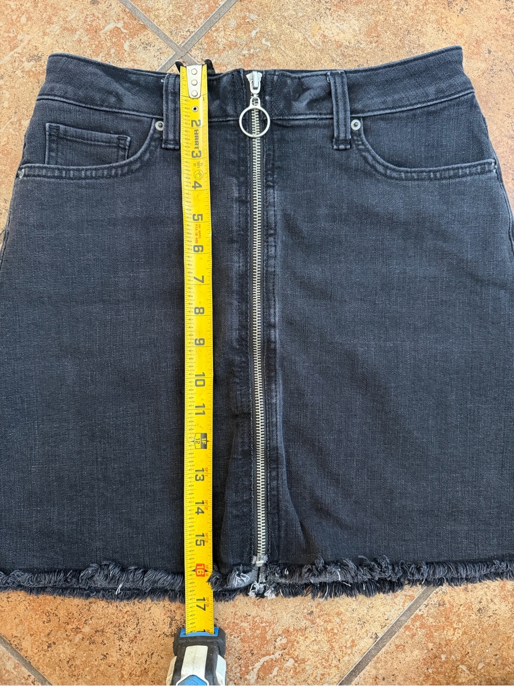 Arizona Jean Company Black Denim Mini Skirt with Front Ring Zipper